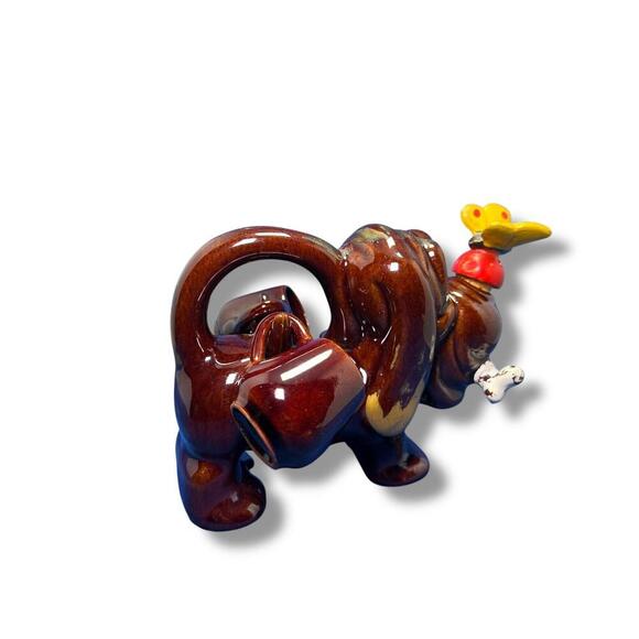 Vintage Ceramic Dog Teapot Planter Figurine Butterfly Nose Whimsical Japan - Picture 7 of 11